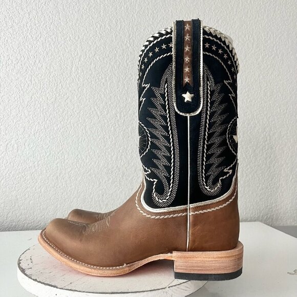 Lane RODEO HOUSTON Mens Cowboy Boots 9.5 Brown Leather Western Blunt Toe - Picture 4 of 14